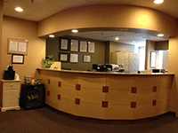 Dental office reception desk providing patient check-in and administrative services