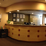 Dental office reception desk providing patient check-in and administrative services